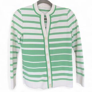 Vintage 70s Green and white striped cardigan size S